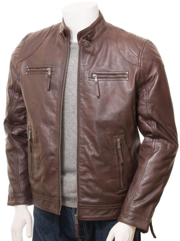 Men's Brown Leather Biker Racer Jacket