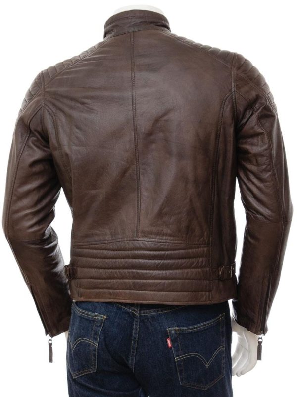 Men's Brown Leather Biker Zip Jacket