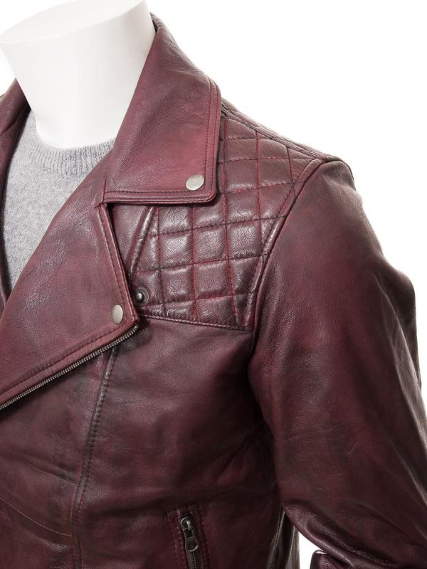 Men's Burgundy Leather Biker Jacket