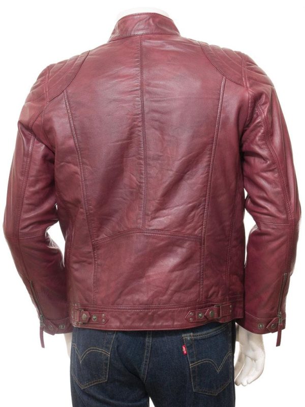 Men's Burgundy Leather Biker Zip Jacket