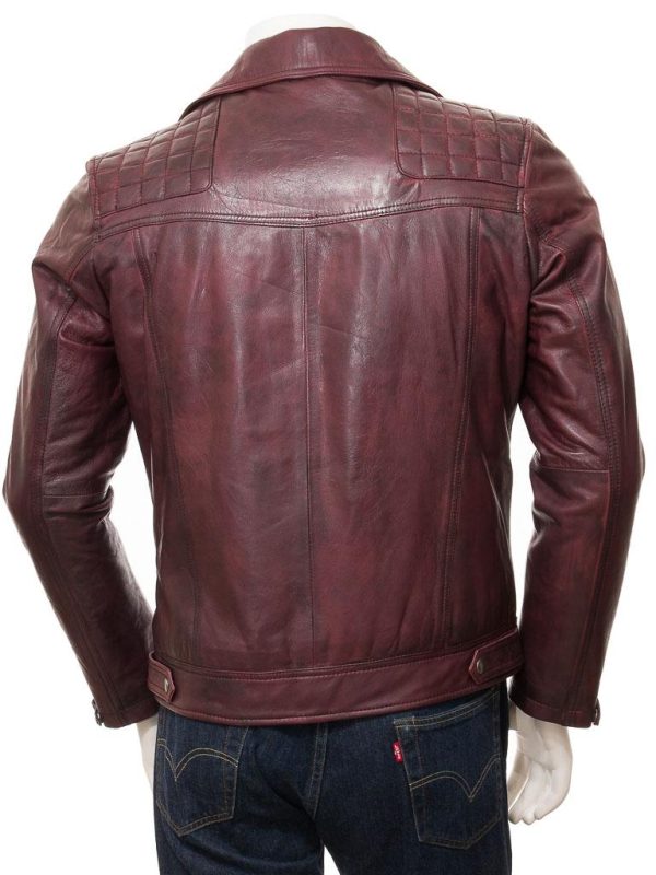 Men's Burgundy Leather Biker Zip Jacket