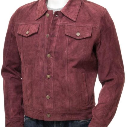 Men's Burgundy Suede Trucker Jacket
