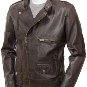 Men's Classic Brown Leather Biker Jacket