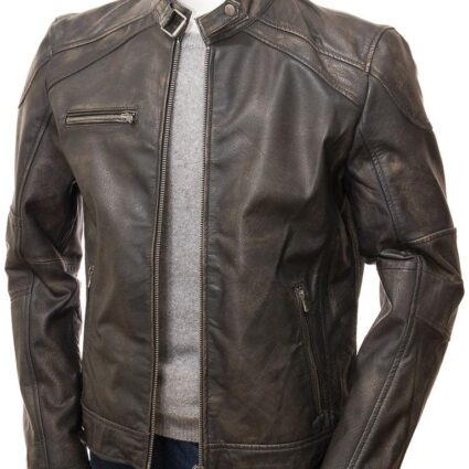 Men's Classic Leather Biker Jacket In Vintage