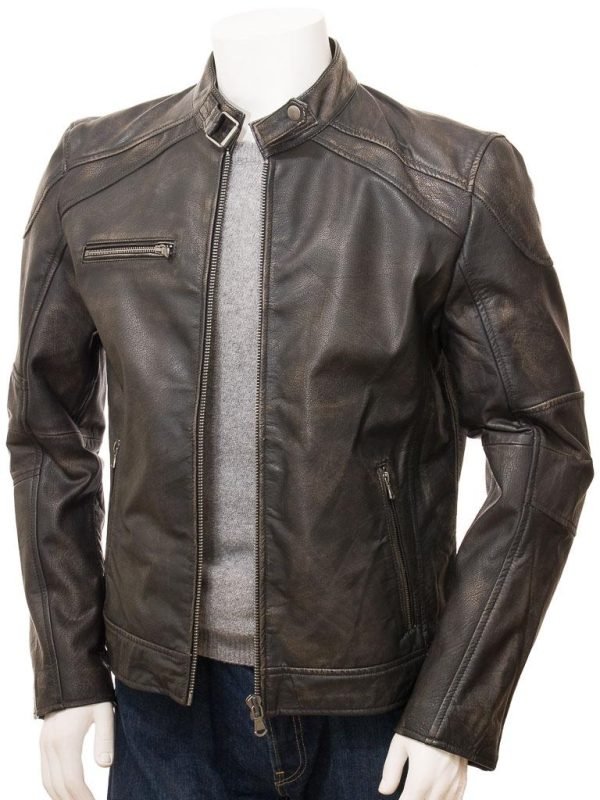 Men's Classic Leather Biker Jacket In Vintage