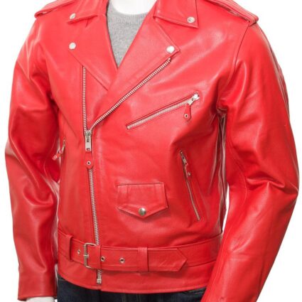 Men's Classic Leather Biker Red Jacket