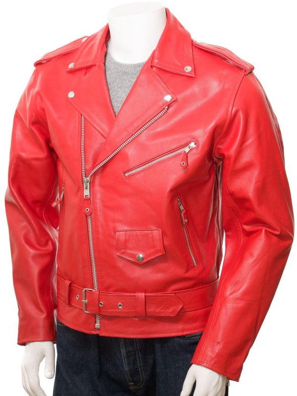 Men's Classic Leather Biker Red Jacket