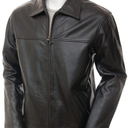Mens Cow Leather Jacket In Black