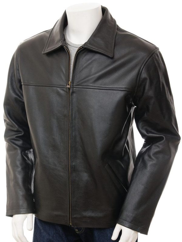 Mens Cow Leather Jacket In Black