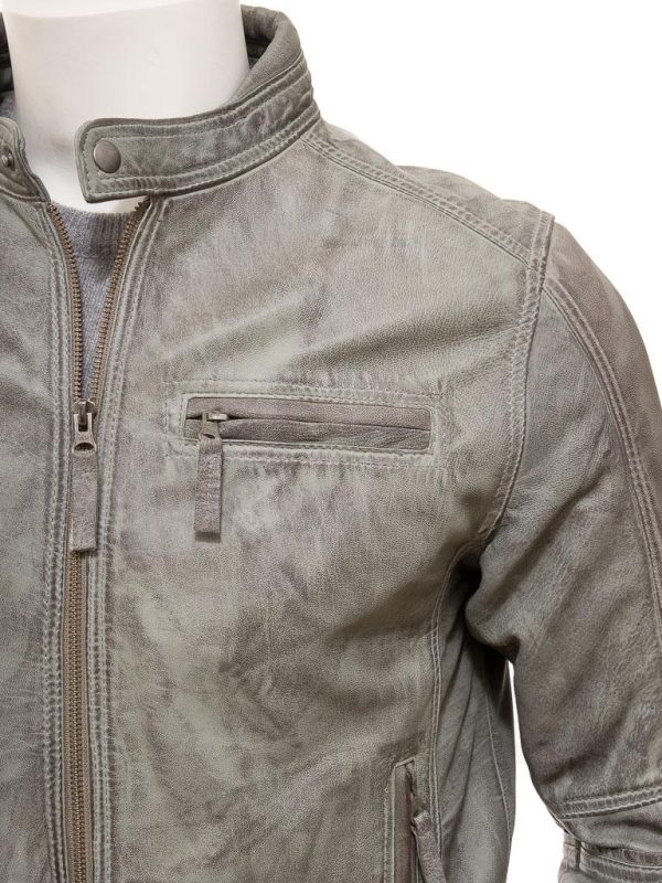 Men's Grey Leather Biker Jacket