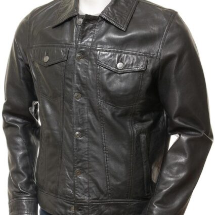 Men's Iconic Black Leather Trucker Jacket