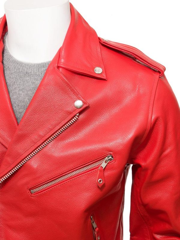 Men's Leather Biker Red Jacket