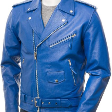 Men's Leather Blue Biker Jacket