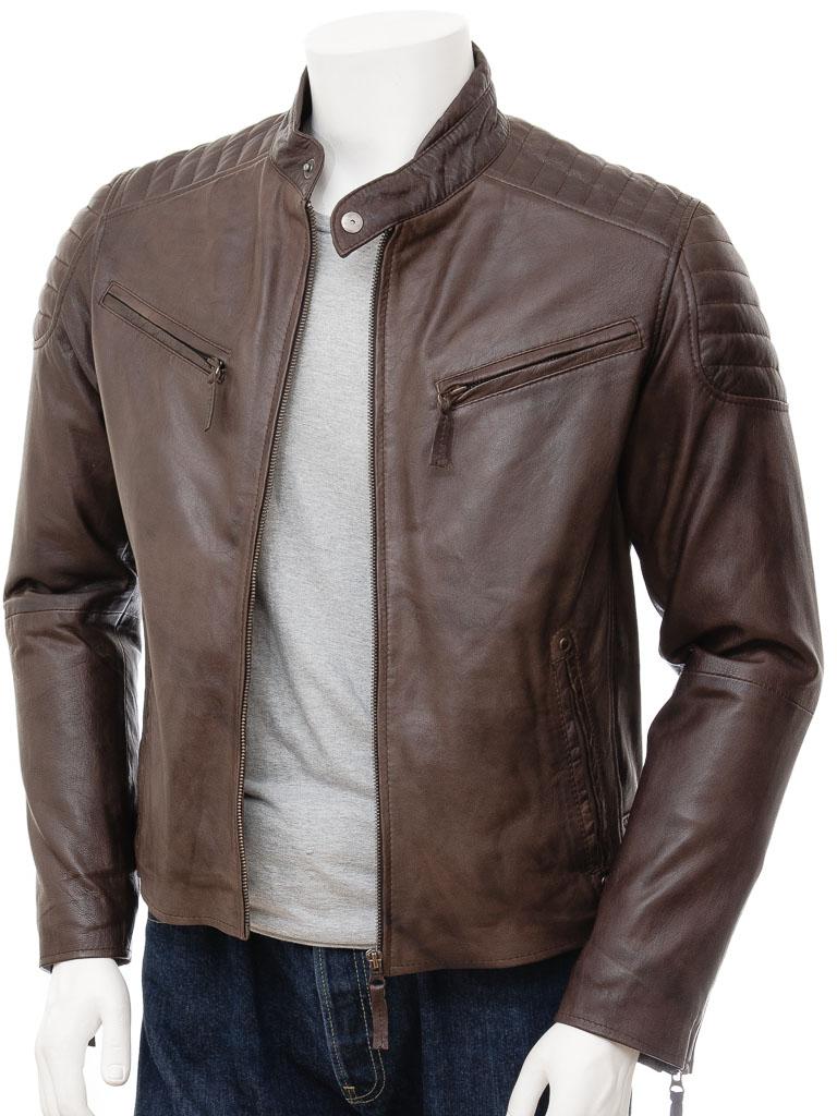 Men's Brown Leather Biker Jacket - A2 Jackets