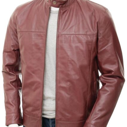 Mens Leather Burgundy Biker Jacket