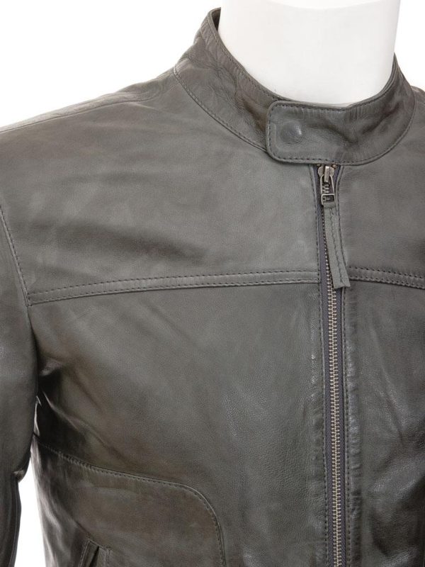 Men's Leather Grey Biker Jacket