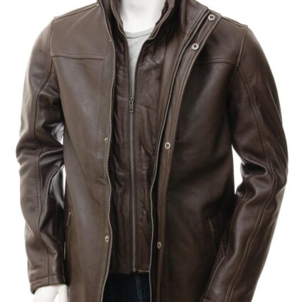 Men's Leather Jacket In Brown
