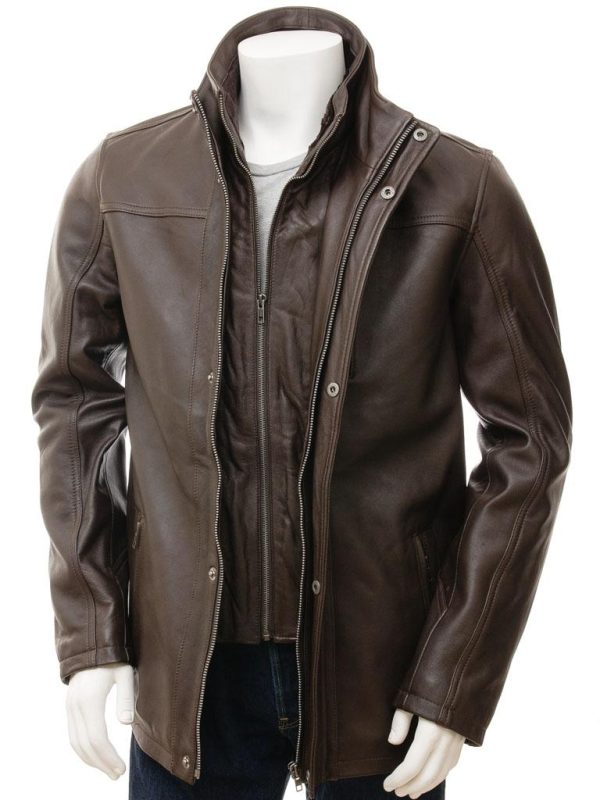 Men's Leather Jacket In Brown
