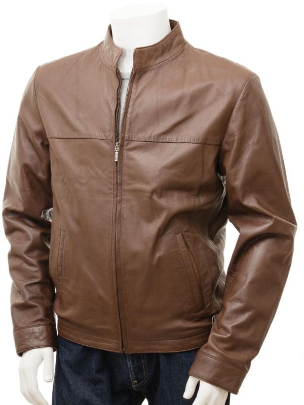 Men's Leather Jacket In Matt Brown