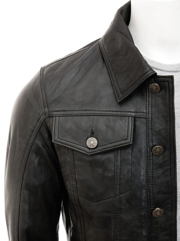 Mens Leather Trucker Black Jacket