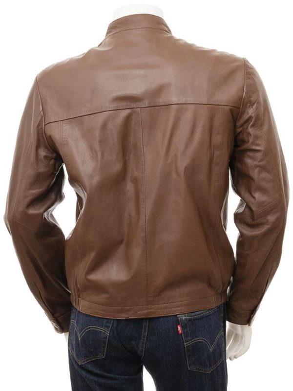 Men's Leather Zip Jacket In Brown