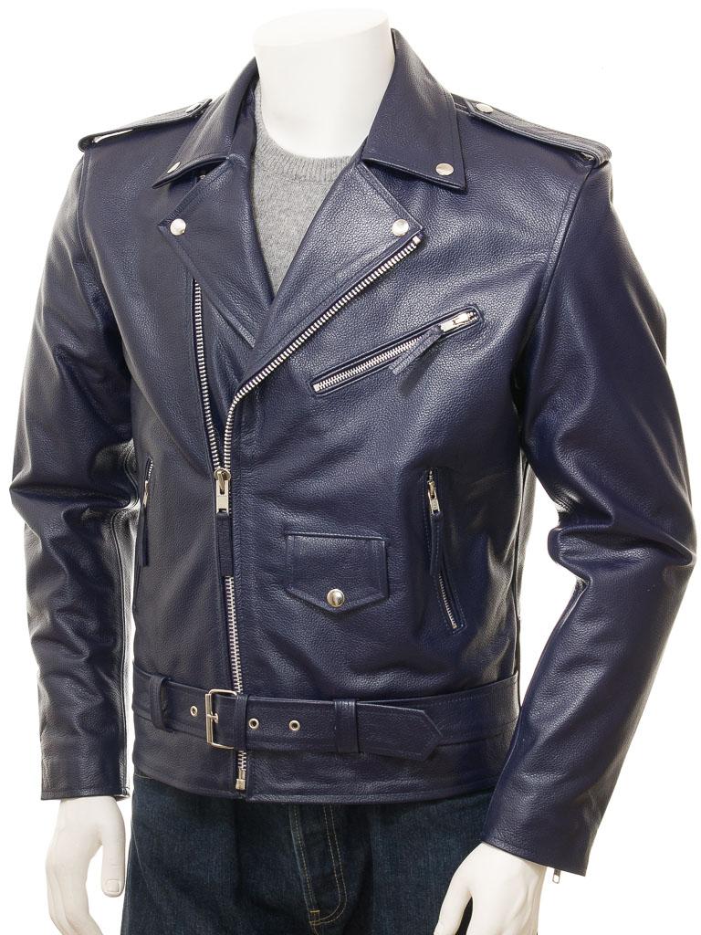 Men's Navy Leather Biker Jacket - A2 Jackets