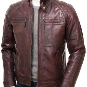 Men's Oxblood Stylish Leather Biker Jacket