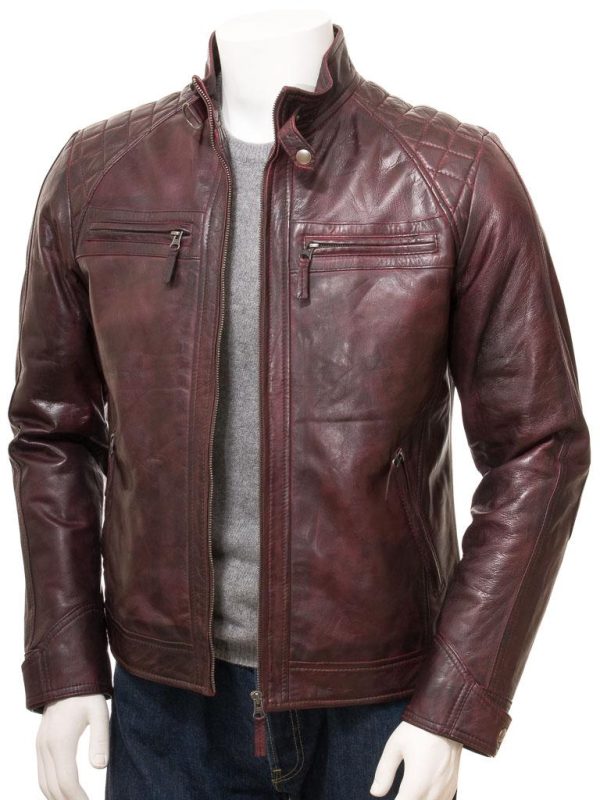 Men's Oxblood Stylish Leather Biker Jacket