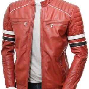 Men's Red Leather Biker Racer Jacket