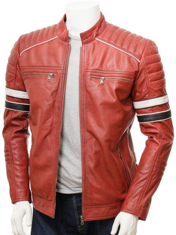 Men's Red Leather Biker Racer Jacket