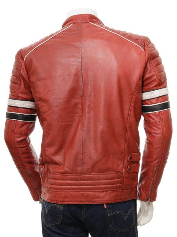 Men's Red Leather Biker Zip Jacket