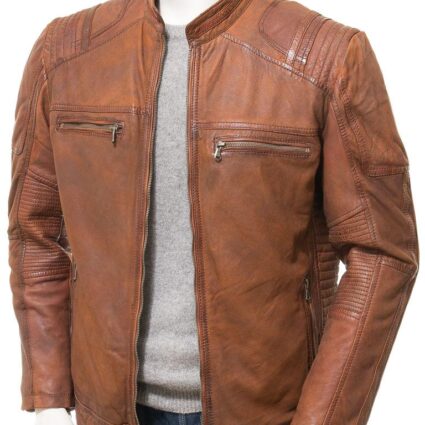 Men's Tan Leather Biker Jacket