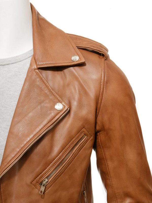Men's Tan Leather Biker Jacket