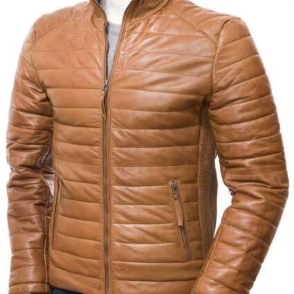 Men's Tan Quilted Leather Jacket