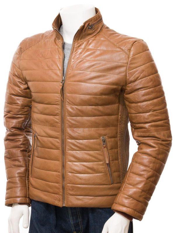 Men's Tan Quilted Leather Jacket