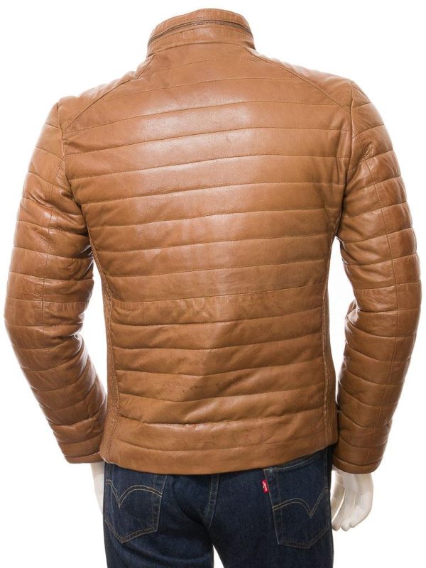 Men's Tan Quilted Leather Zip Jacket