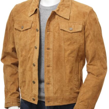 Men's Tan Suede Trucker Denim Jacket