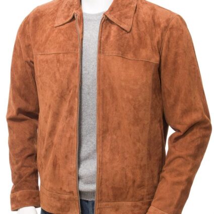 Mens Tan Suede Zip Jacket