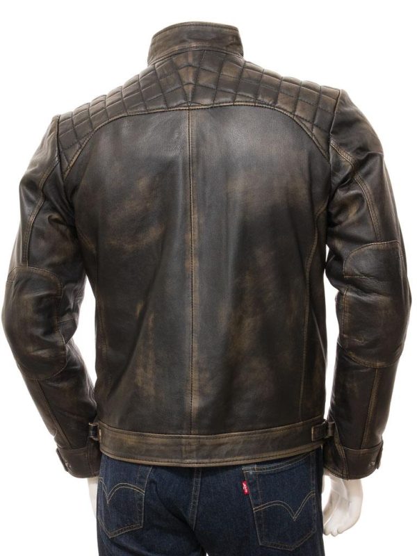 Men's Vintage Leather Biker Zip Jacket