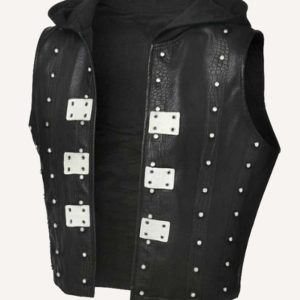 WWE AJ Styles Studded Leather Vest with Hood