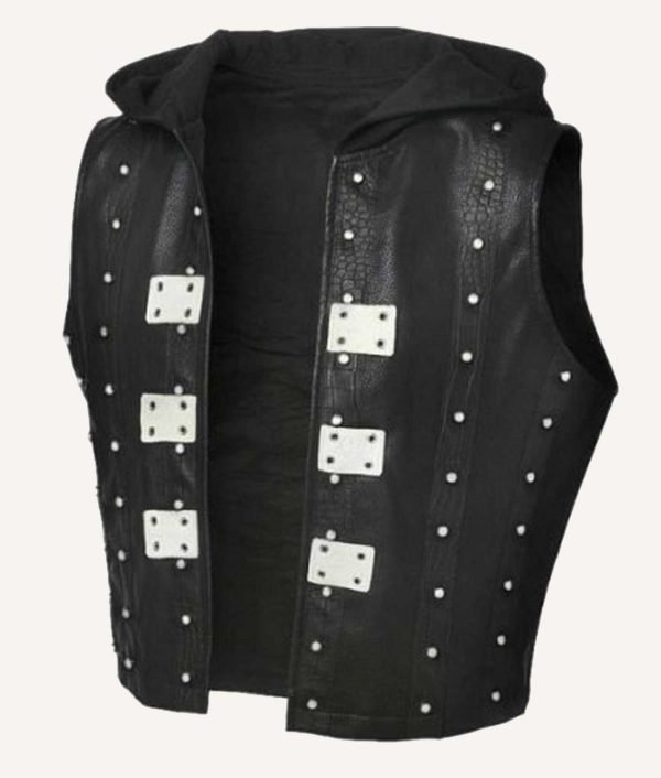 WWE AJ Styles Studded Leather Vest with Hood