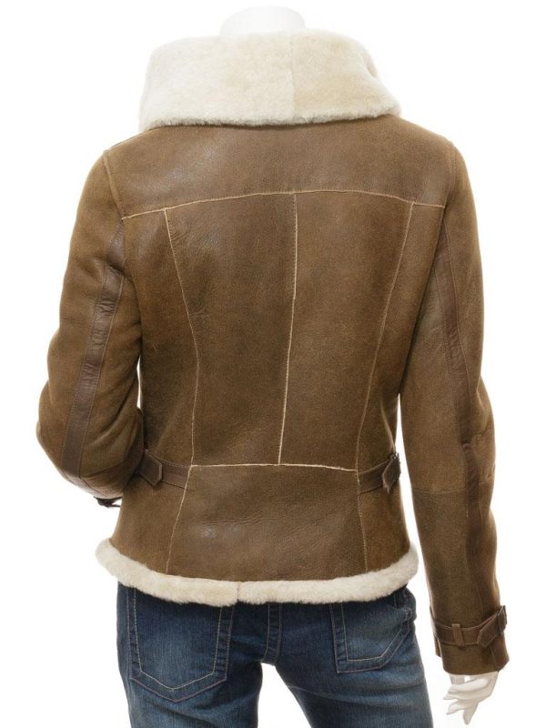 Womens Biker Sheepskin Tan Leather Jacket