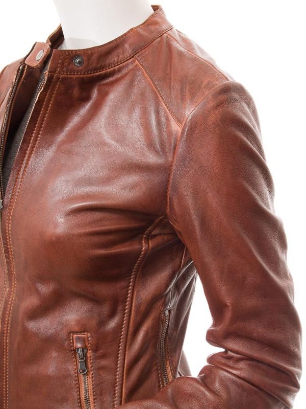 Women's Biker Tan Leather Jacket