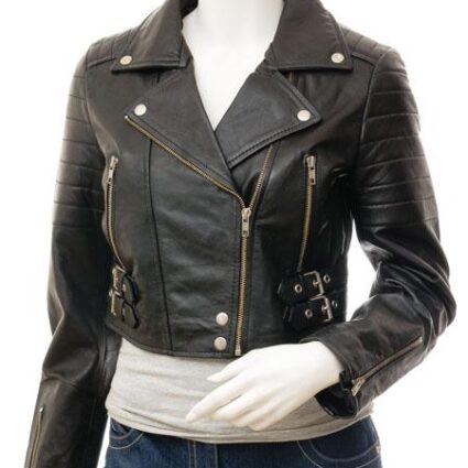 Women's Black Leather Biker Jacket