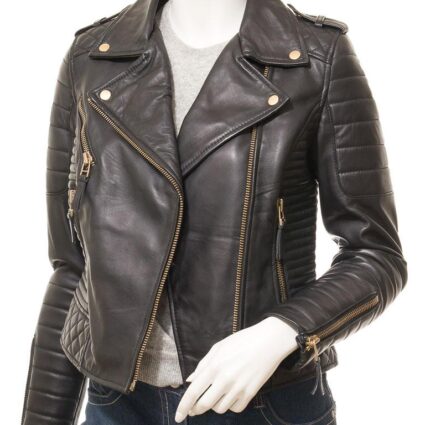 Women's Black Leather Biker Jacket