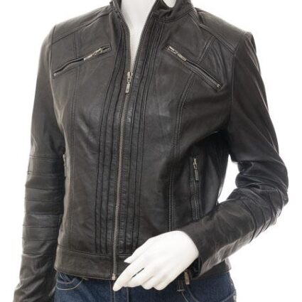 Women's Black Leather Biker Jacket