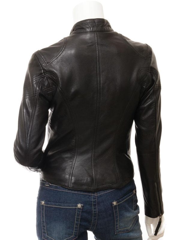 Women's Black Leather Biker Jacket Corinth