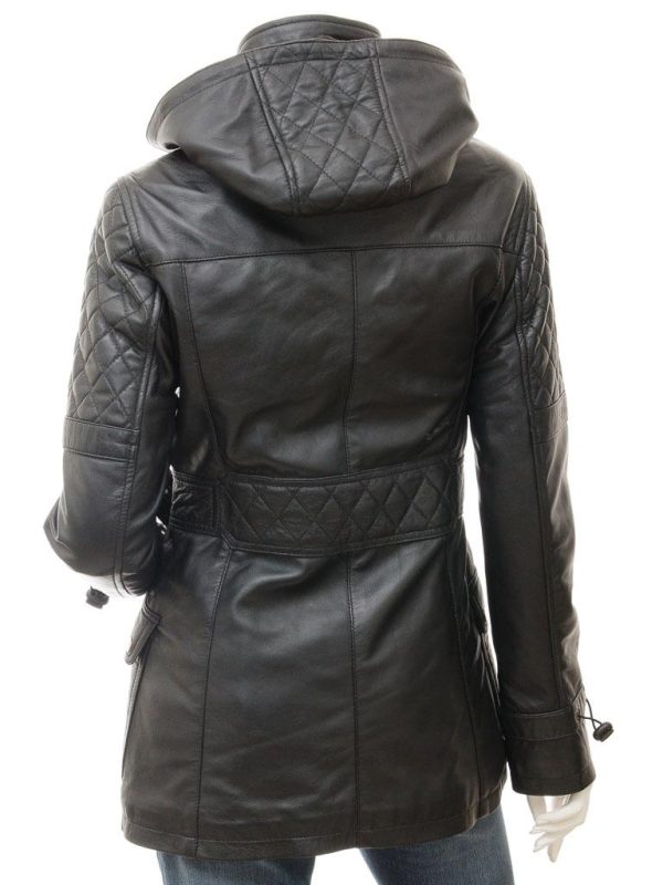 Women's Leather Black Parka