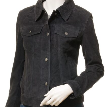 Women's Black Suede Trucker Jacket