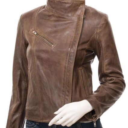 Women's Brown Leather Biker Jacket